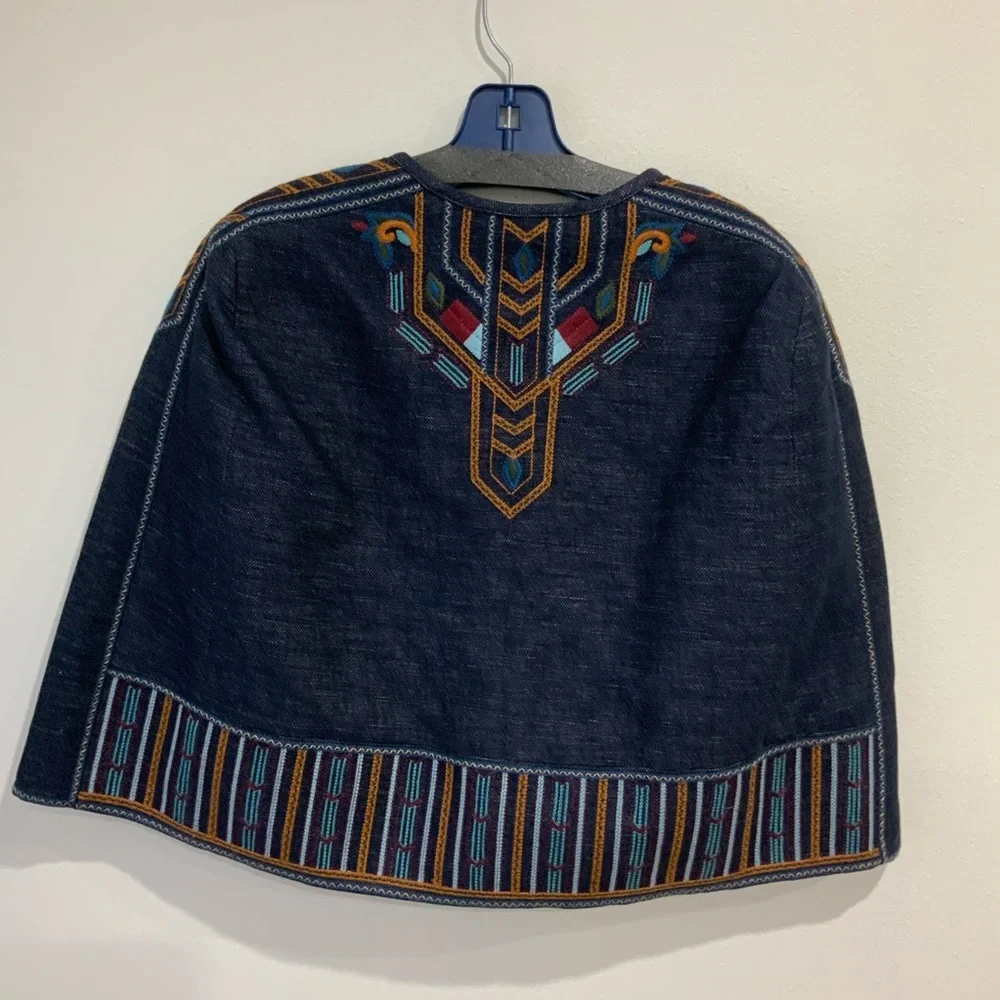 BCBG Max Azria  Embroidered Cropped Denim Cape - Picture 2 of 6